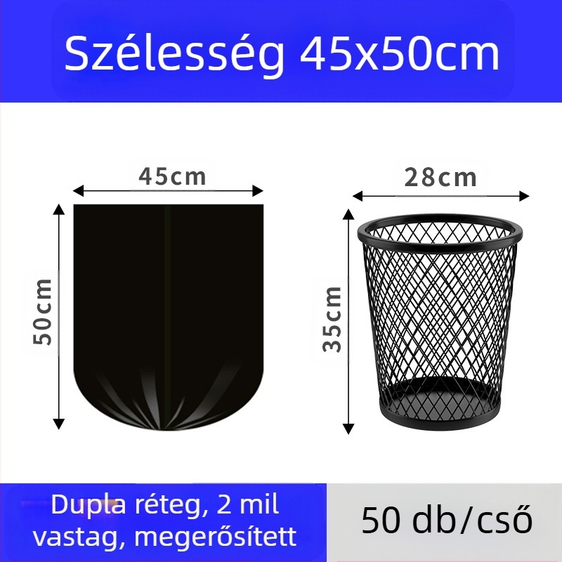 HS HDPE hurozsinóros szemeteszsákok, egyszer használatosak, háztartási használatra, vastagság 0,011 mm