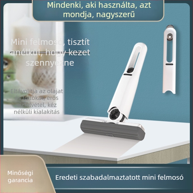 Összecsukható spin-mop háztartási használatra ökológiai szivacsfejjel és műanyag rúddal; száradási arány 80–90%; korrózióállóság 9.0–9.9