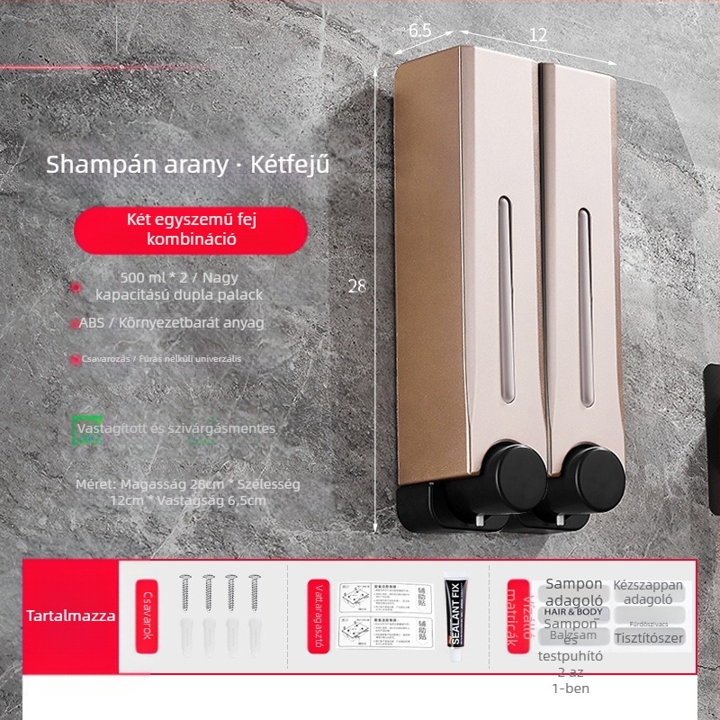 Műanyag falra szerelhető szappanadagoló fürdőszobába és konyhába, kézi nyomásra működik, modern letisztult stílus