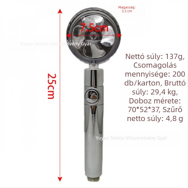 Zuhanyfej - Modell: Small Waist Shower Head, ABS, Kerek alak, Eső funkció, Menetes szerelés