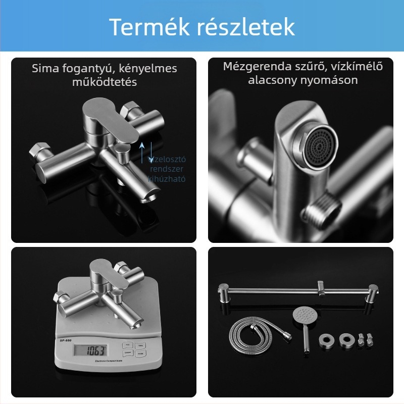 Rozsdamentes acél zuhanykészlet, falra szerelt, keverő kerámiás patronnal, modell S-L005