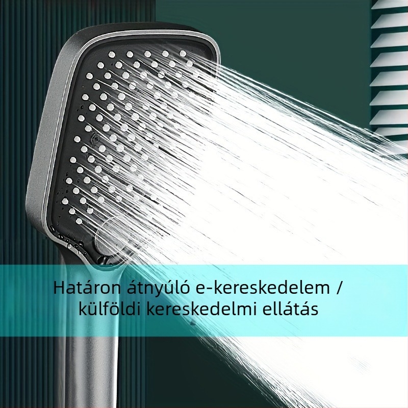 Hordozható kézi esőzuhanyfej készlet ABS testtel, krómozott négyszögletes fej, forgatható tartó, modern minimalista dizájn
