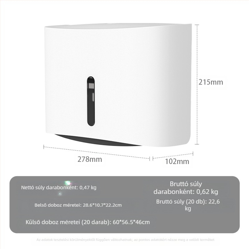 Fali szerelhető papírtörlődoboz — ABS, vízálló, lyukasztás nélküli, modell 6015