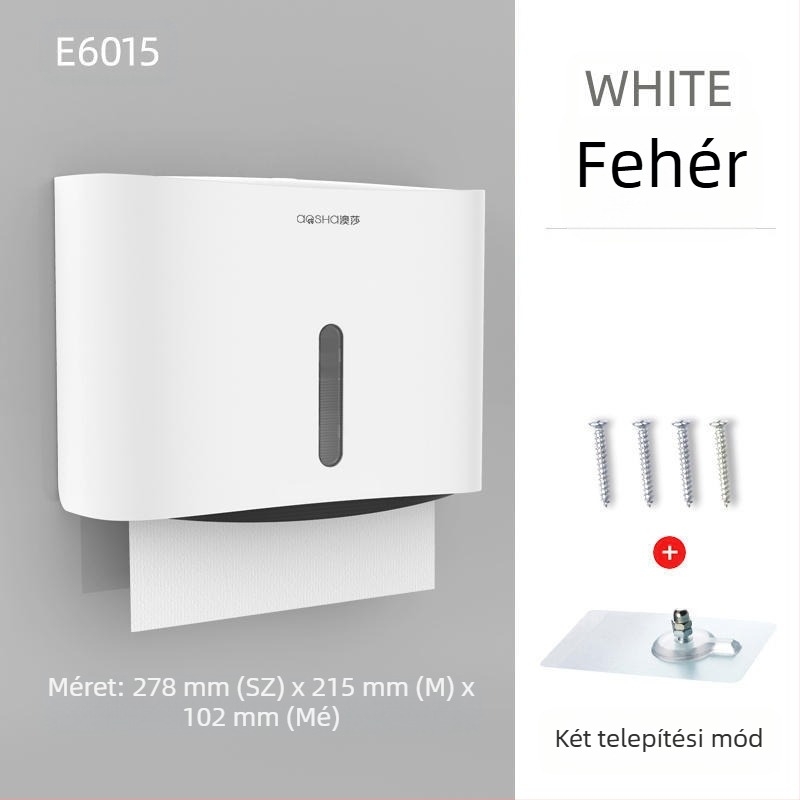 Fali szerelhető papírtörlődoboz — ABS, vízálló, lyukasztás nélküli, modell 6015