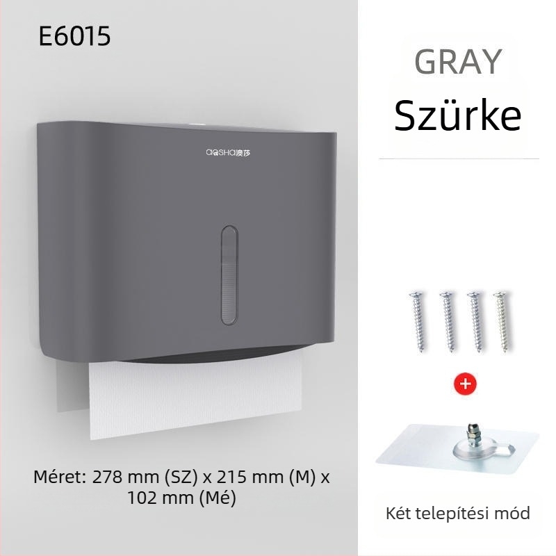 Fali szerelhető papírtörlődoboz — ABS, vízálló, lyukasztás nélküli, modell 6015