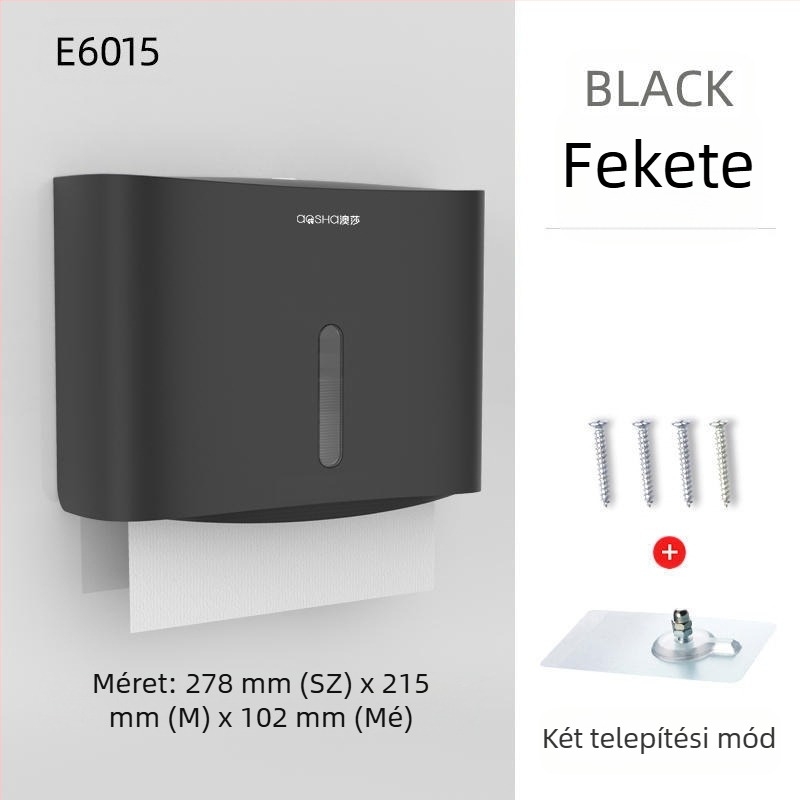 Fali szerelhető papírtörlődoboz — ABS, vízálló, lyukasztás nélküli, modell 6015