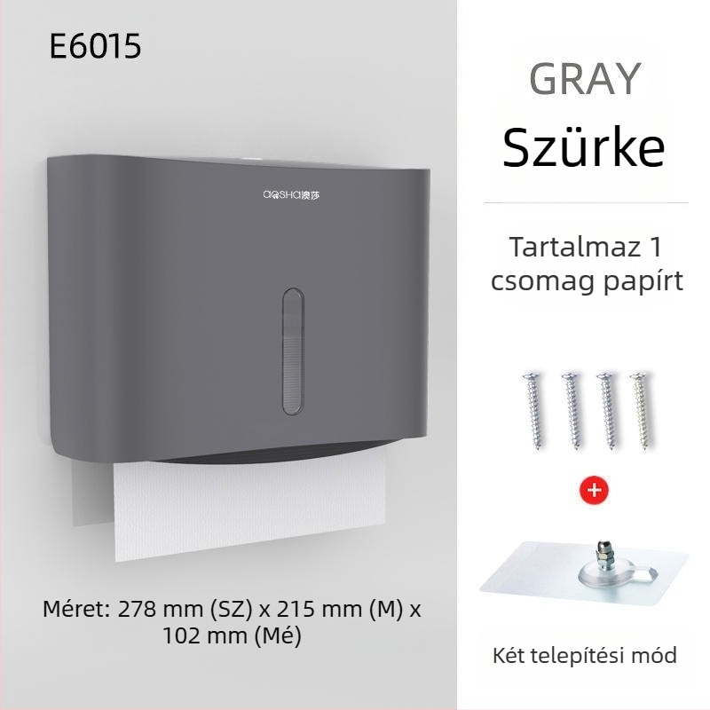 Fali szerelhető papírtörlődoboz — ABS, vízálló, lyukasztás nélküli, modell 6015
