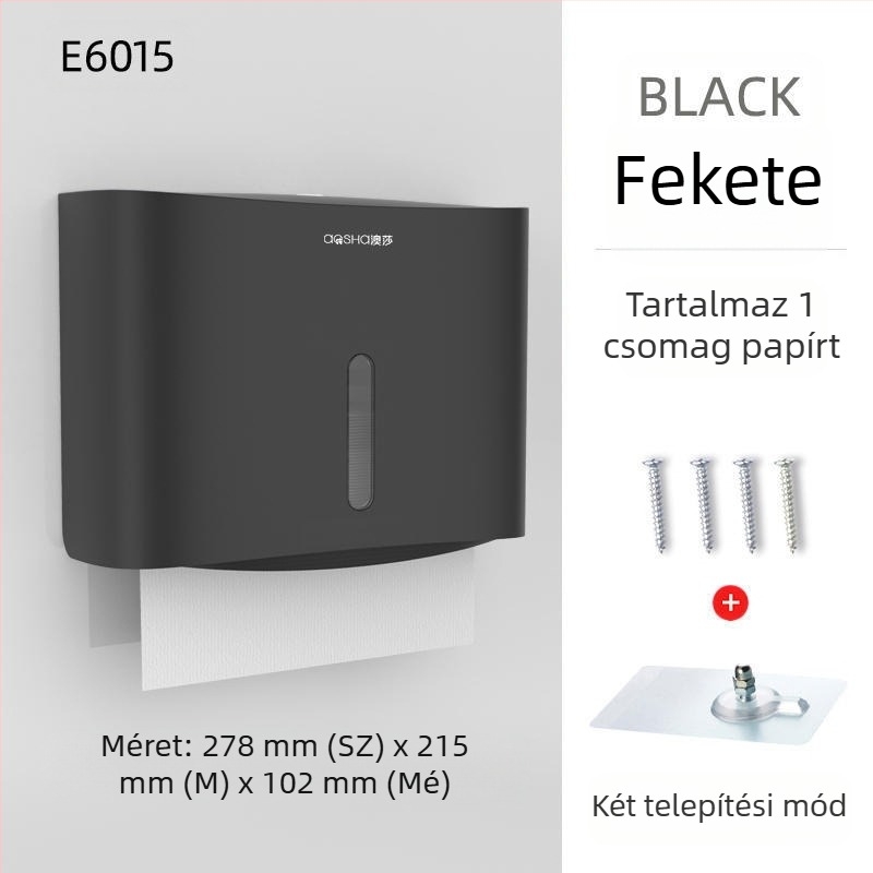 Fali szerelhető papírtörlődoboz — ABS, vízálló, lyukasztás nélküli, modell 6015