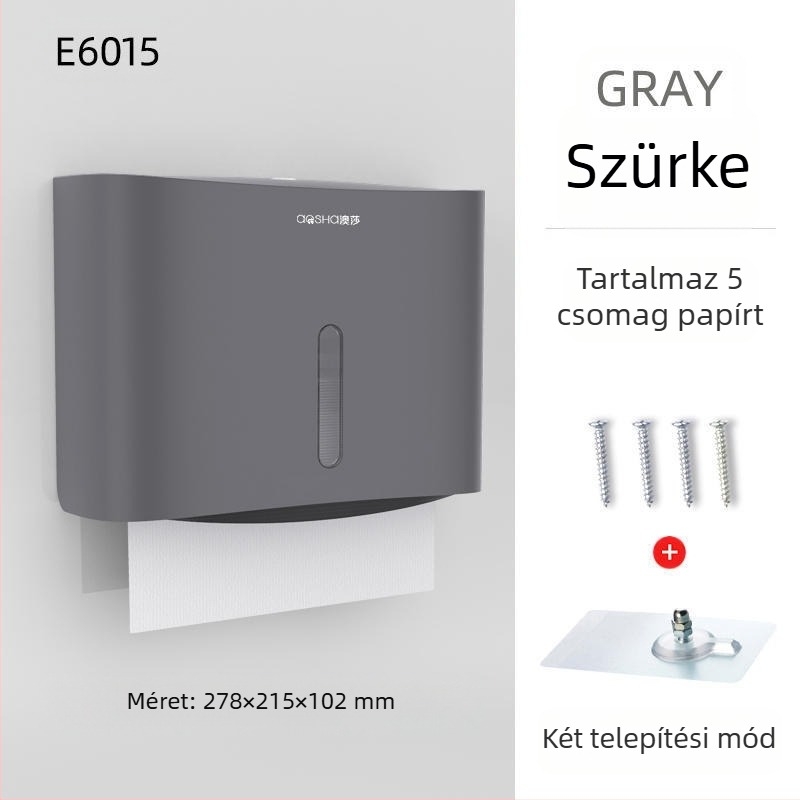 Fali szerelhető papírtörlődoboz — ABS, vízálló, lyukasztás nélküli, modell 6015