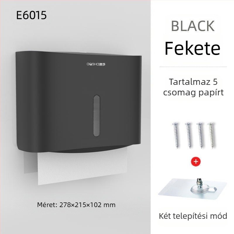 Fali szerelhető papírtörlődoboz — ABS, vízálló, lyukasztás nélküli, modell 6015
