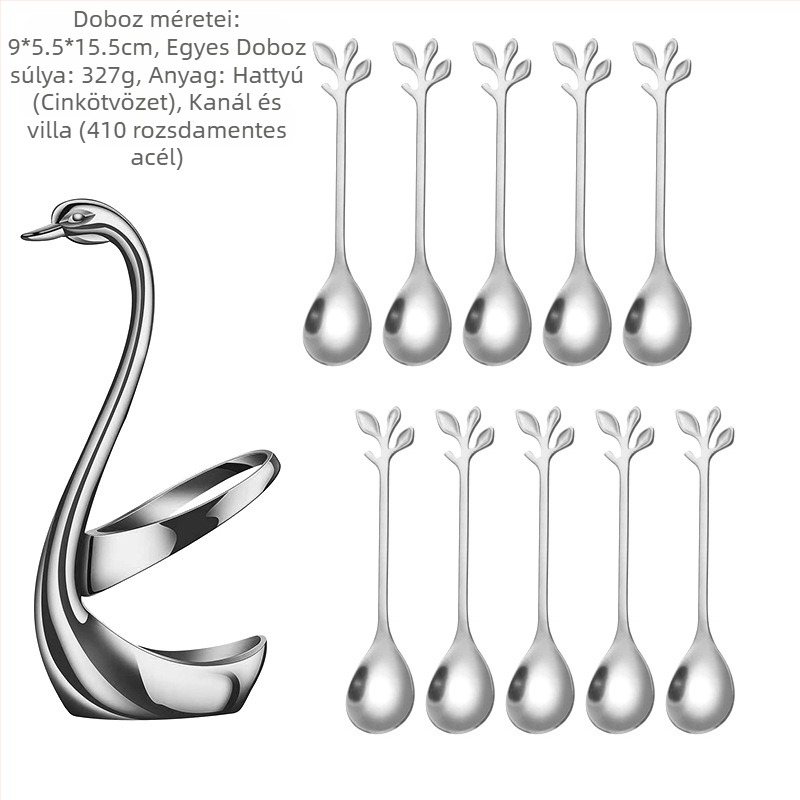 Rozsdamentes acél desszertkanál és gyümölcs villa készlet, könnyű luxus stílus, egyszínű mintázat, tükörfényes felület