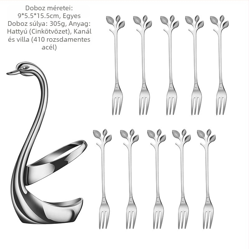 Rozsdamentes acél desszertkanál és gyümölcs villa készlet, könnyű luxus stílus, egyszínű mintázat, tükörfényes felület