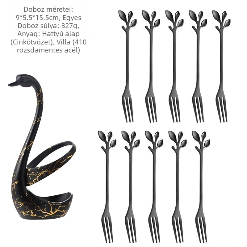 Rozsdamentes acél desszertkanál és gyümölcs villa készlet, könnyű luxus stílus, egyszínű mintázat, tükörfényes felület