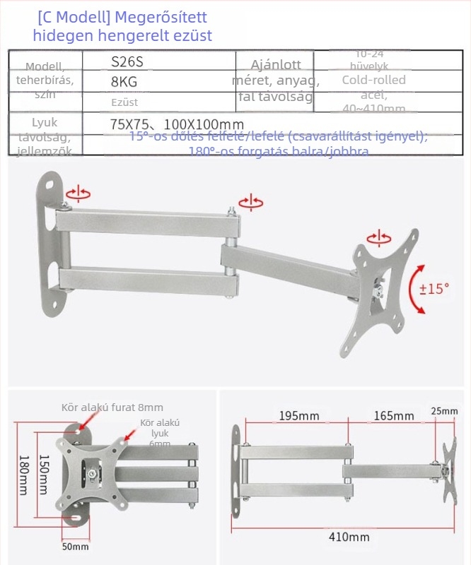 Creation Vision W100 univerzális fali tartó LCD monitor/TV, forgó, kihúzható, állítható