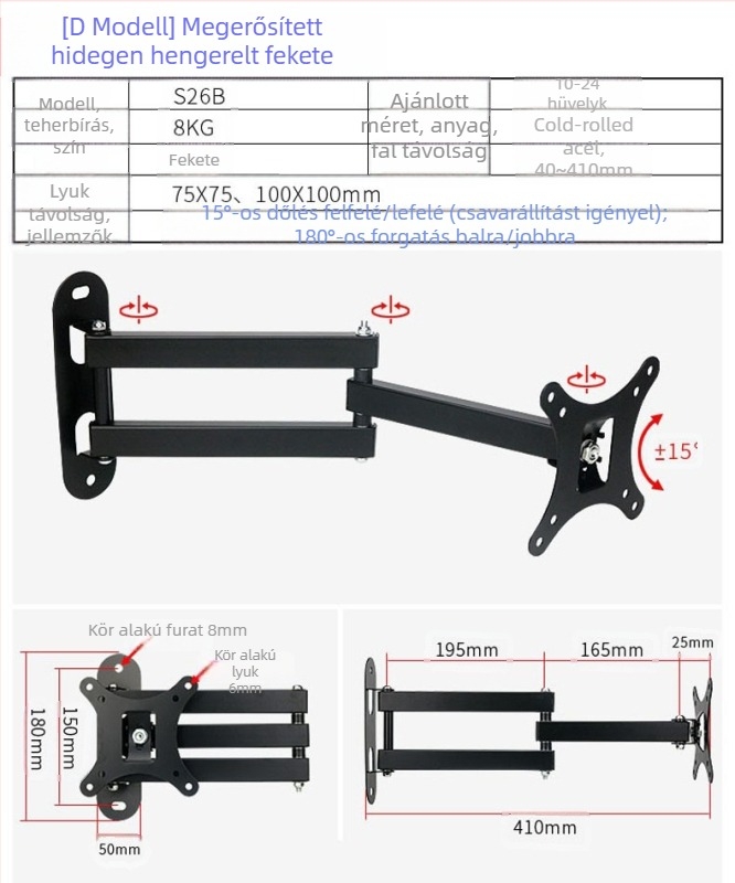 Creation Vision W100 univerzális fali tartó LCD monitor/TV, forgó, kihúzható, állítható