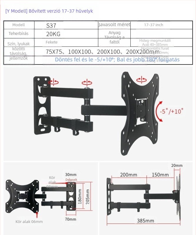 Creation Vision W100 univerzális fali tartó LCD monitor/TV, forgó, kihúzható, állítható