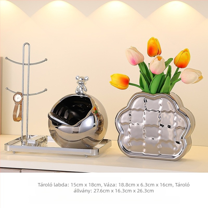 Kerámiából készült asztali tároló és szemetes készlet, világos luxus stílus, kis tartály mindennapi tárgyakhoz, nappali dekoráció