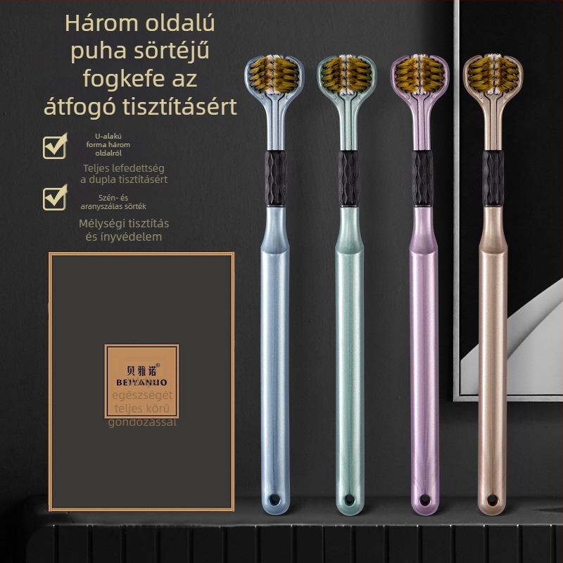 Beiyano U-formájú háromoldalas fogkefe, puha sörtékkel, 4 darabos készlet, 009-es modell, felnőtteknek
