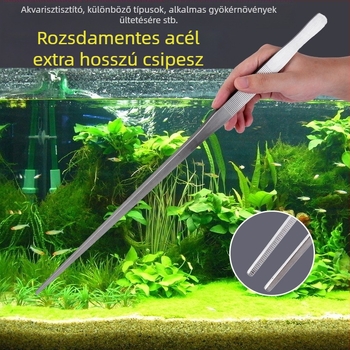 Rozsdamentes acél akváriumi kerti eszközök: csipesz, hosszított etetőklipsz és növényolló
