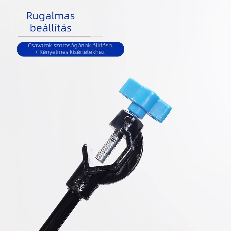 Laboratóriumi acélból készült állvány gyűrűs tartóval, alkalmas szeparátorokhoz és melegítő rúd támogatásához