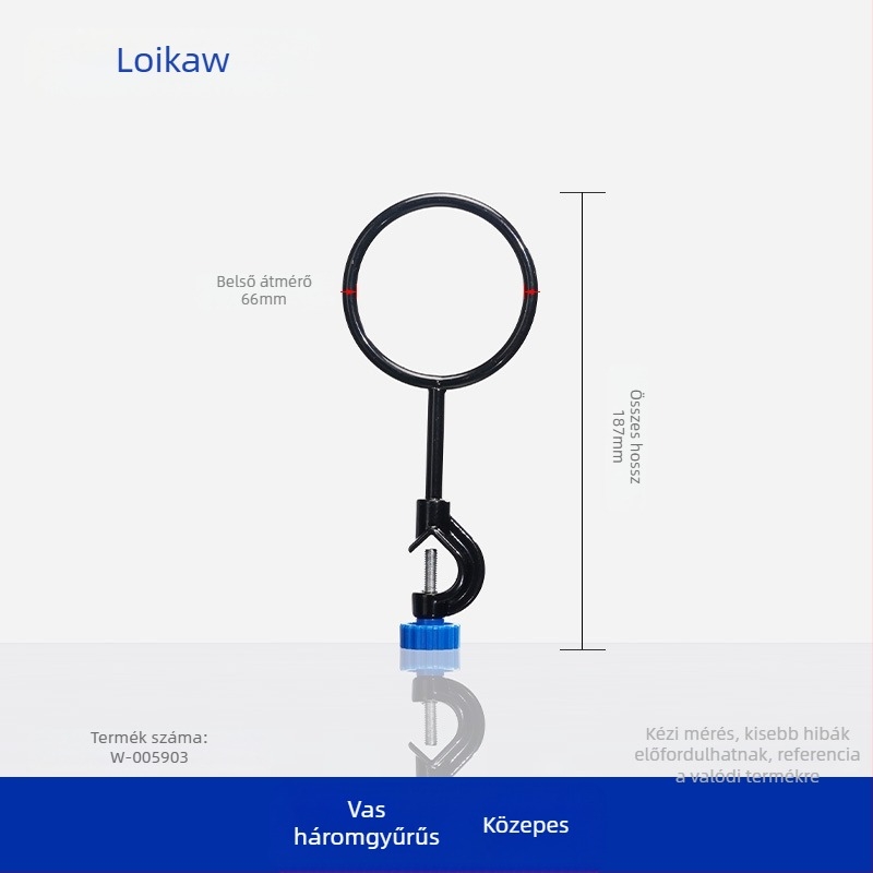 Laboratóriumi acélból készült állvány gyűrűs tartóval, alkalmas szeparátorokhoz és melegítő rúd támogatásához