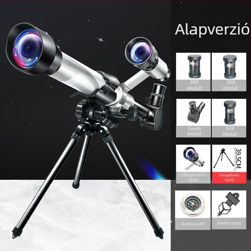 Gyermekeknek szóló kezdő HD asztronómiai távcső – csillagászati kísérleti készlettel, 7–14 éveseknek, többfunkciós, elektromos áram nélkül