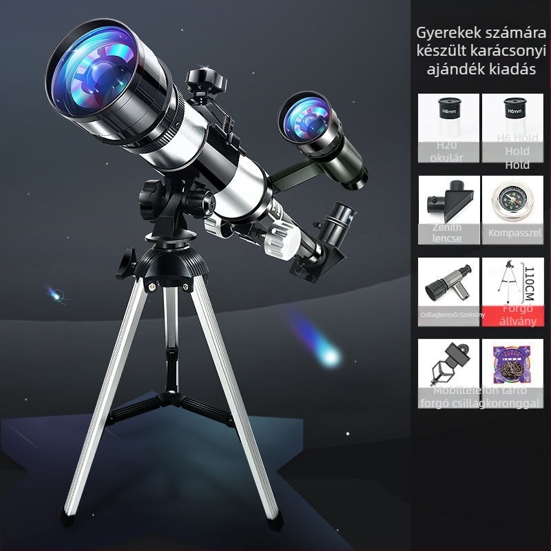 Gyermekeknek szóló kezdő HD asztronómiai távcső – csillagászati kísérleti készlettel, 7–14 éveseknek, többfunkciós, elektromos áram nélkül