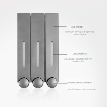 Fali szappanadagoló kézi nyomású működtetéssel, ABS anyagból, injekciós formázás, modern minimalista dizájn.