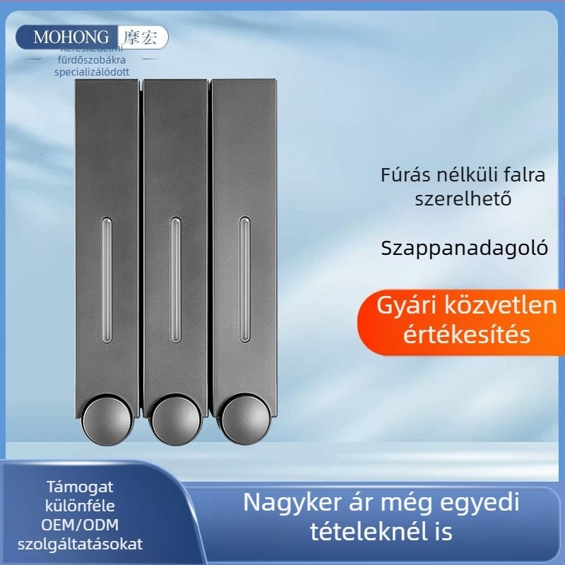 Fali szappanadagoló kézi nyomású működtetéssel, ABS anyagból, injekciós formázás, modern minimalista dizájn.