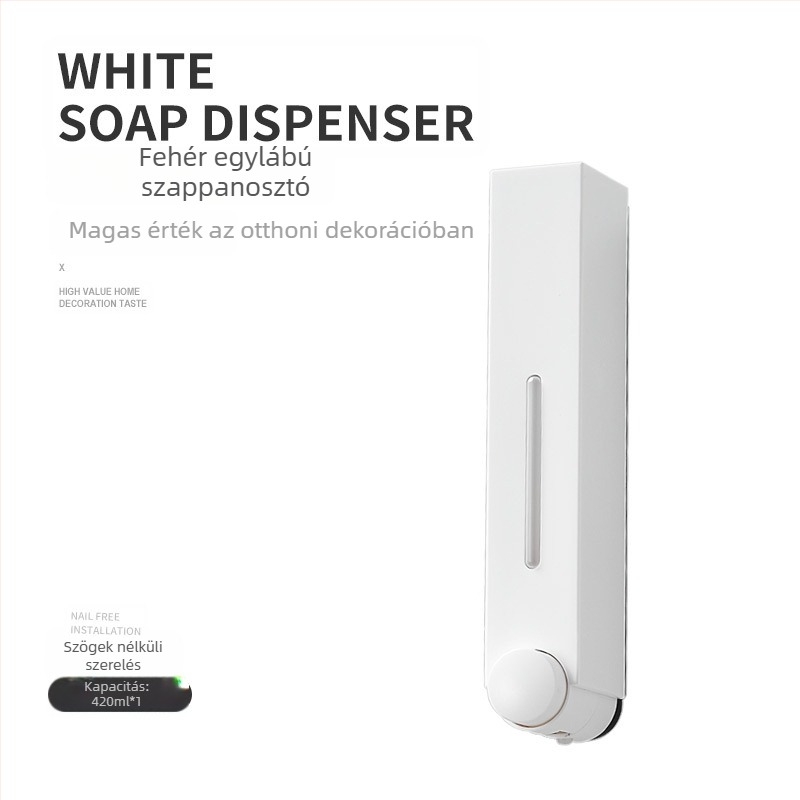 Fali szappanadagoló kézi nyomású működtetéssel, ABS anyagból, injekciós formázás, modern minimalista dizájn.