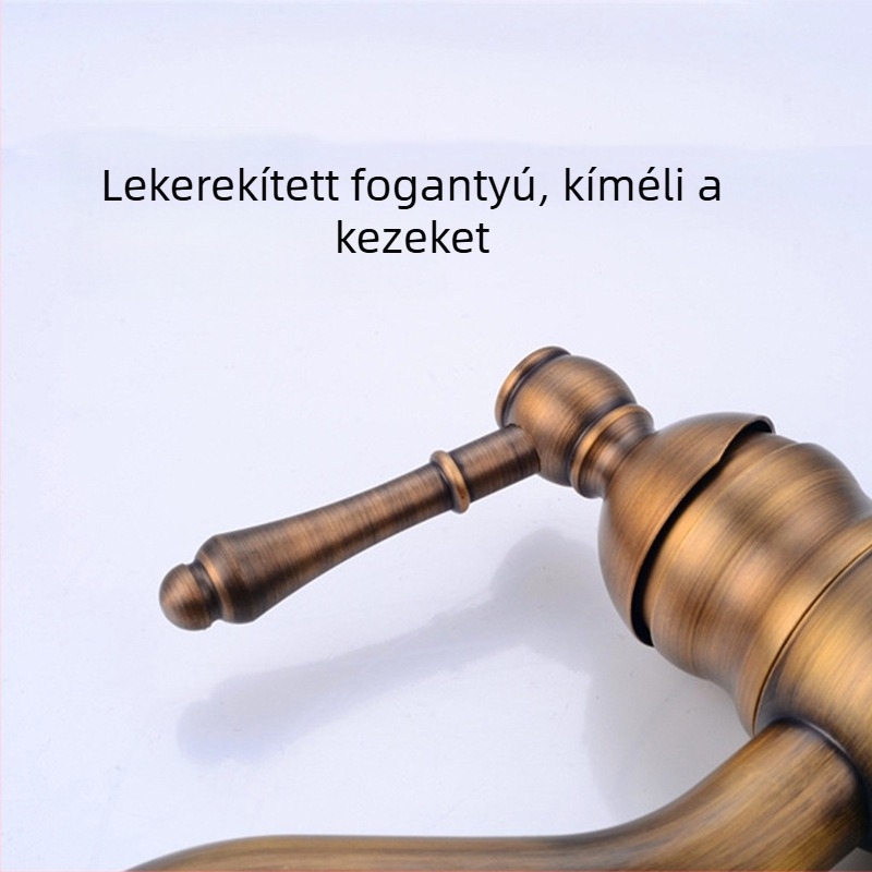 Teljesen rézből készült európai antik stílusú meleg–hideg vízcsap mosdókagylóhoz és kádhoz, retro konyha‑fürdő stílus