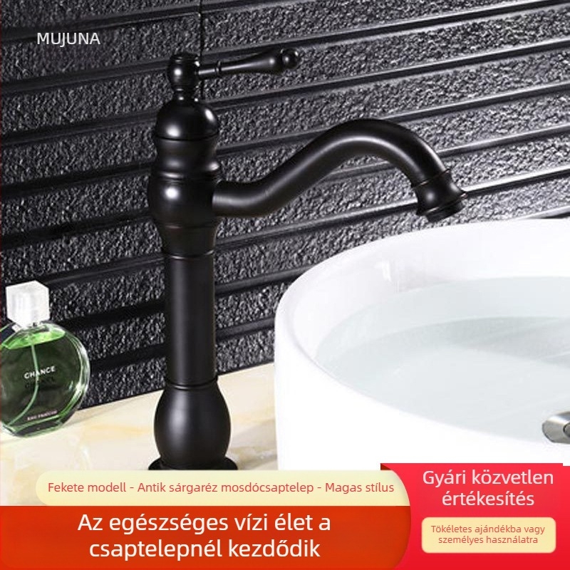 Teljesen rézből készült európai antik stílusú meleg–hideg vízcsap mosdókagylóhoz és kádhoz, retro konyha‑fürdő stílus
