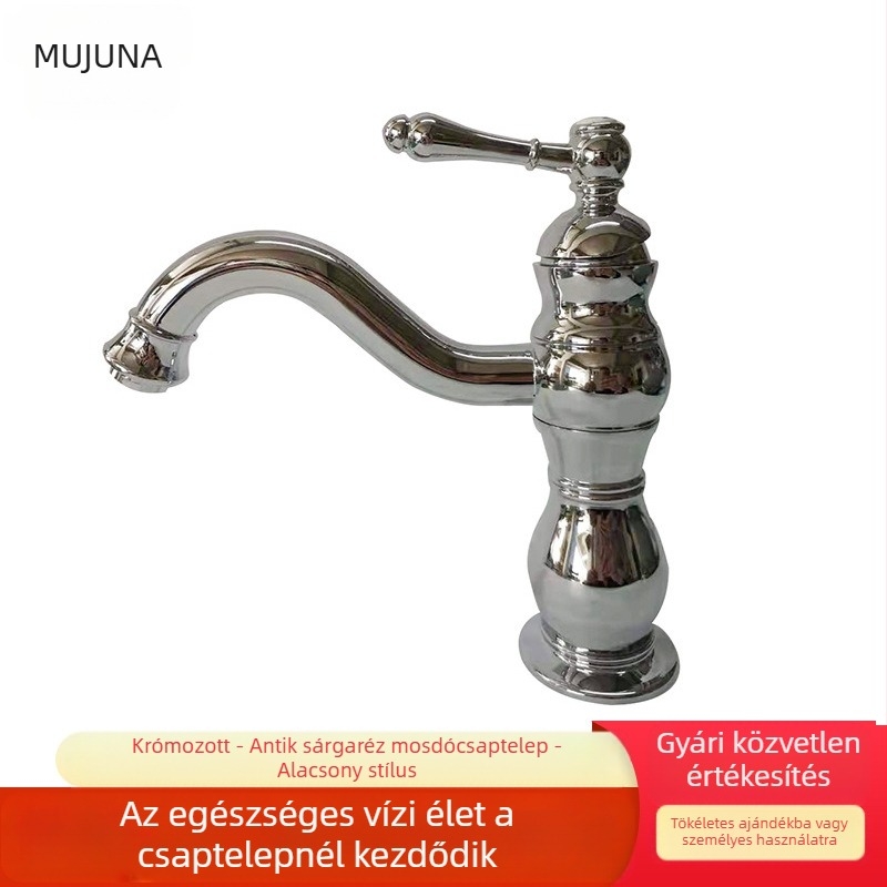 Teljesen rézből készült európai antik stílusú meleg–hideg vízcsap mosdókagylóhoz és kádhoz, retro konyha‑fürdő stílus