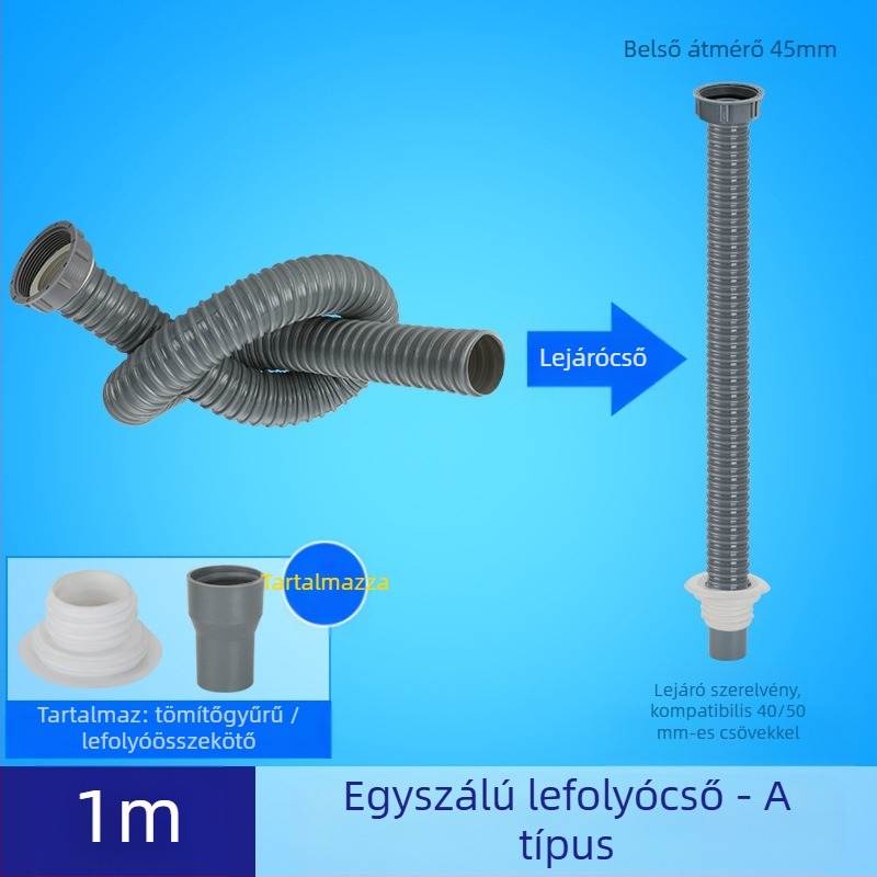 Konyhai mosogató lefolyócső hosszabbítása szagellenes tömlővel (Egymedencees mosogató; Lefolyócső hosszabbítás; Szagellenes tömlő)