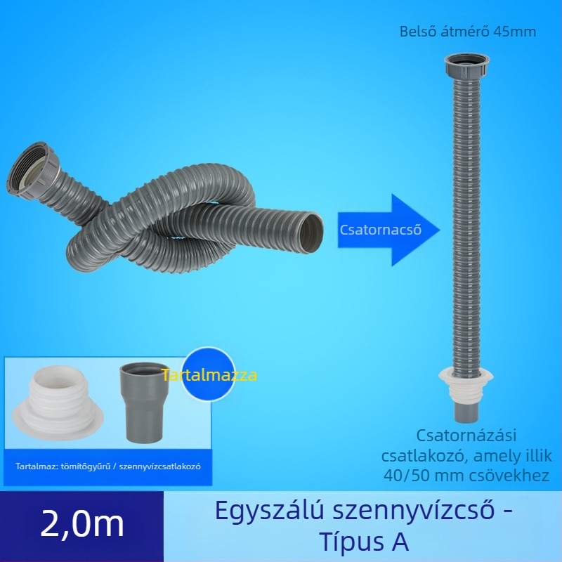 Konyhai mosogató lefolyócső hosszabbítása szagellenes tömlővel (Egymedencees mosogató; Lefolyócső hosszabbítás; Szagellenes tömlő)