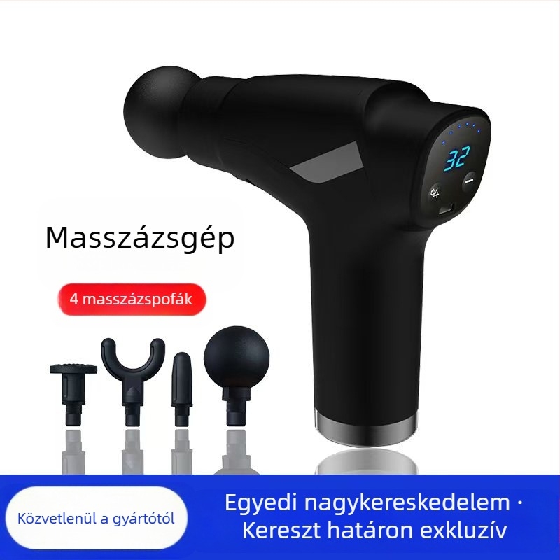 Mini fascia masszírozó brush motorral; 4 fej; beépített akkumulátor 1200–2000 mAh; LCD-kijelző 5+ sebességfokozattal; rendkívül csendes (<36 dB)