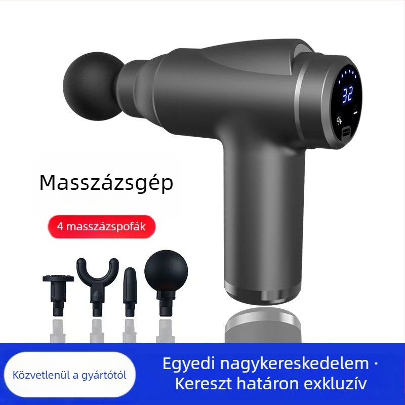 Mini fascia masszírozó brush motorral; 4 fej; beépített akkumulátor 1200–2000 mAh; LCD-kijelző 5+ sebességfokozattal; rendkívül csendes (<36 dB)