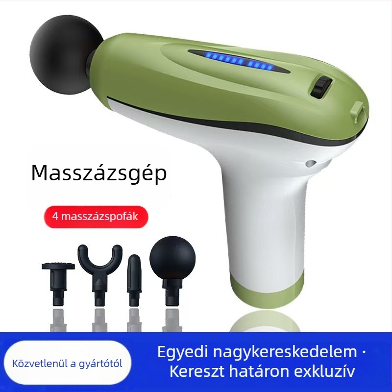 Mini fascia masszírozó brush motorral; 4 fej; beépített akkumulátor 1200–2000 mAh; LCD-kijelző 5+ sebességfokozattal; rendkívül csendes (<36 dB)