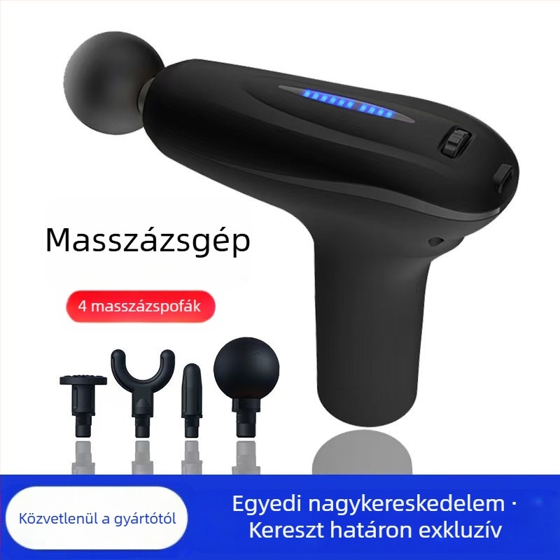 Mini fascia masszírozó brush motorral; 4 fej; beépített akkumulátor 1200–2000 mAh; LCD-kijelző 5+ sebességfokozattal; rendkívül csendes (<36 dB)