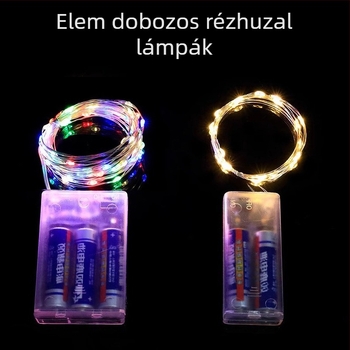 Valentin-napi csillagos rézdrót LED-sor akkumulátordobozzal, 4 m, 120 LED