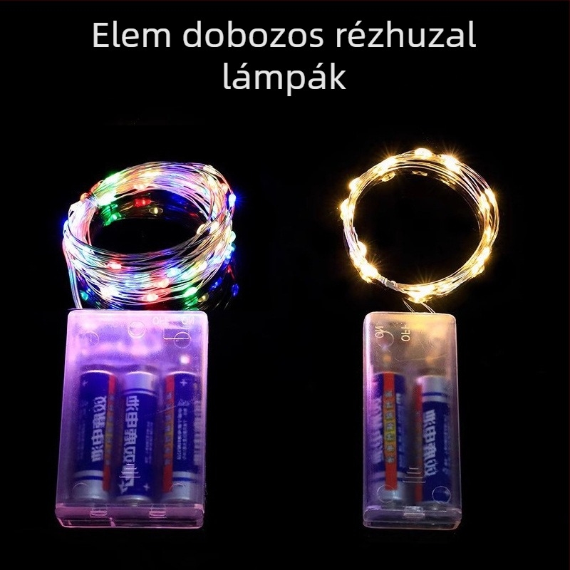 Valentin-napi csillagos rézdrót LED-sor akkumulátordobozzal, 4 m, 120 LED