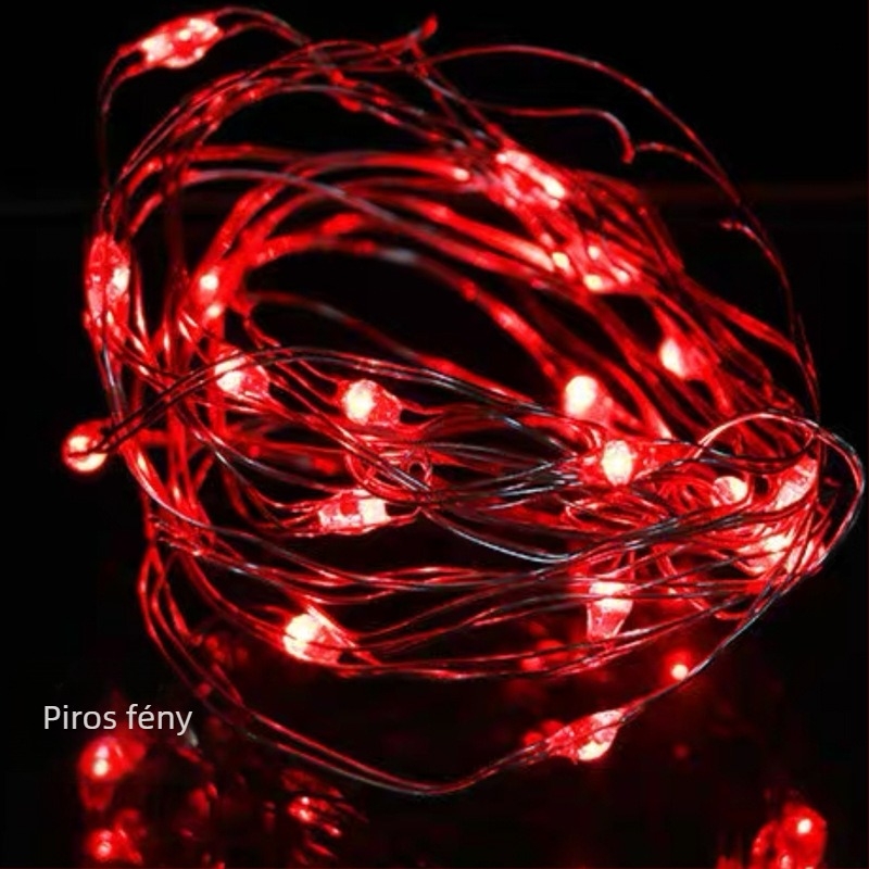 Valentin-napi csillagos rézdrót LED-sor akkumulátordobozzal, 4 m, 120 LED