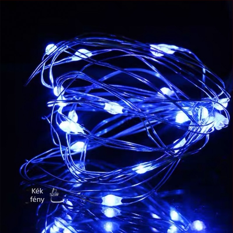 Valentin-napi csillagos rézdrót LED-sor akkumulátordobozzal, 4 m, 120 LED