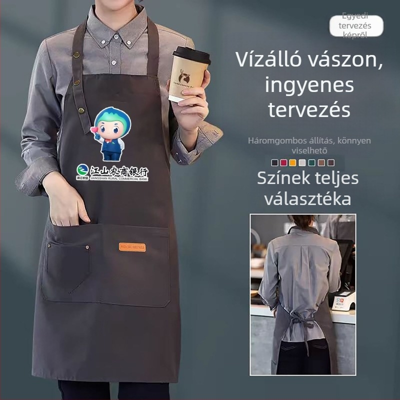 Vízálló és olajálló vászon kötény háromgombos állítható, catering szakácsok számára, egyedi logóval