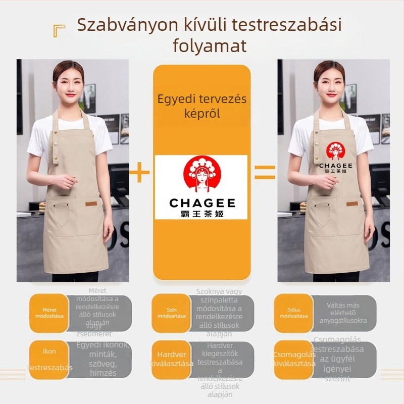 Vízálló és olajálló vászon kötény háromgombos állítható, catering szakácsok számára, egyedi logóval