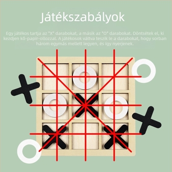 Fából készült kilences négyzetes XO-tábla — közös logikai társasjáték gyermekeknek (4–14 évesek), szellemi fejlesztés és szem-kéz koordináció