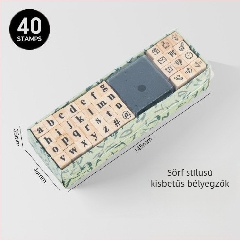 Fa nyomókészlet DIY naplóhoz – 40 darab, 8 dizájn, betű- és számnyomók