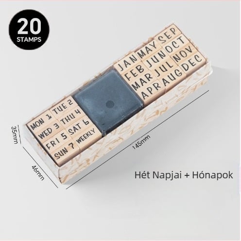 Fa nyomókészlet DIY naplóhoz – 40 darab, 8 dizájn, betű- és számnyomók