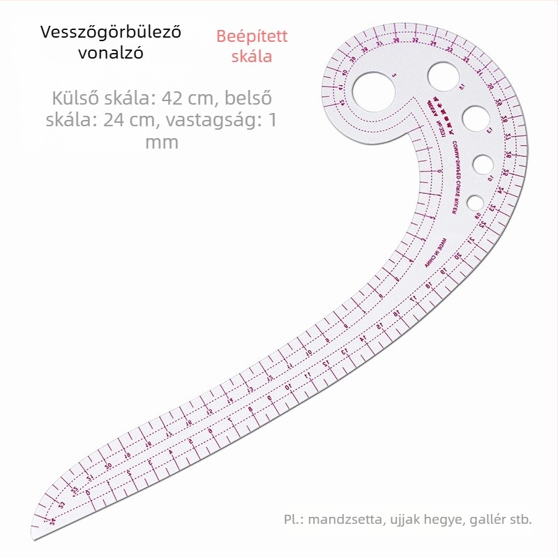 Ruházat tervező vonalzó készlet beépített skálával, műanyag, L-alakú derékszögű tábla és görbületi vezetők