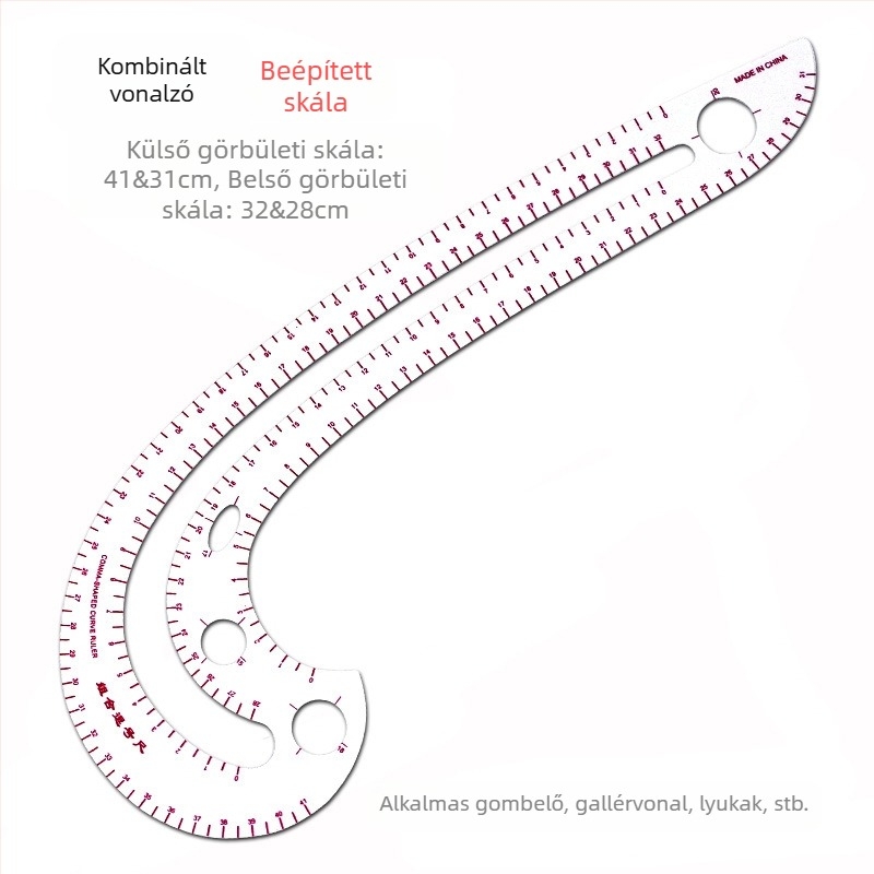 Ruházat tervező vonalzó készlet beépített skálával, műanyag, L-alakú derékszögű tábla és görbületi vezetők